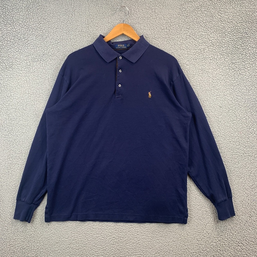 Polo Ralph Lauren Polo Shirt Pique Mens Size LT Blue Long Sleeve Flesh Pony